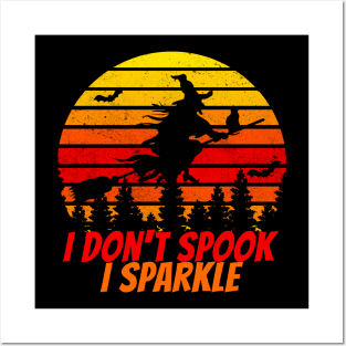 I don't spook I sparkle halloween vintage sunset witch Posters and Art